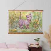 Illustratie Schattige Kitten Tuin Vlinderbloemen Hangend Wandkleed (Slaapkamer)