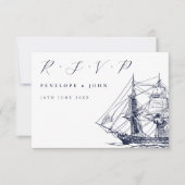 Illustratie Scheepshuwelijk Script Trouwdag RSVP Kaartje (Voorkant)