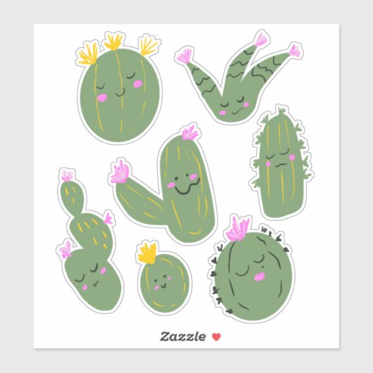 Illustratie Set Sticker Cute Cactus Cacti (Vel)