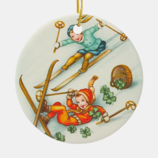  illustratie, Skiing Girls Keramisch Ornament (Voorkant)
