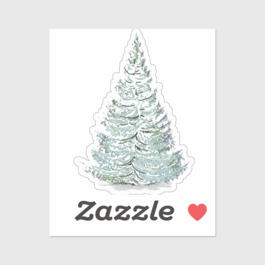 Illustratie sneeuwbedekking sparren sticker (Vel)