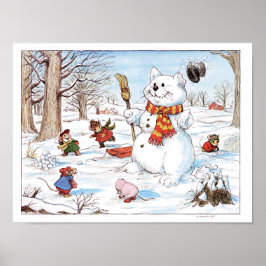 Illustratie Snowball Fight Mice Print