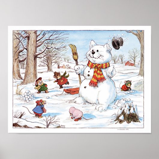 Illustratie Snowball Fight Mice Print (Voorkant)