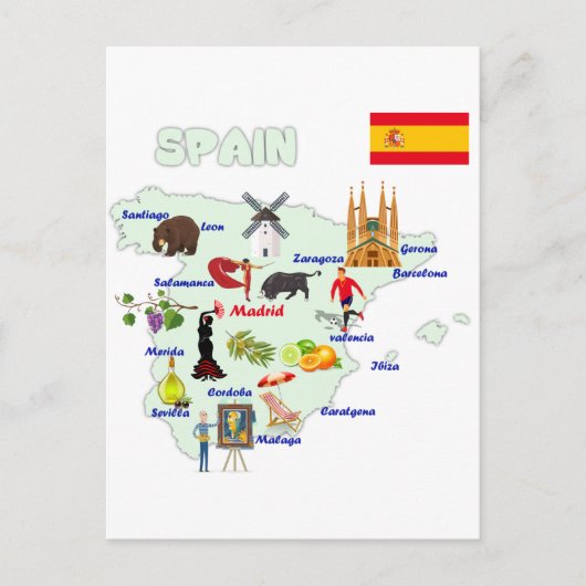 Illustratie Spanje-kaart Briefkaart (Voorkant)