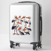Illustratie sticker set met leuke cartoon ooievaar (Koffer)