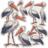 Illustratie sticker set met leuke cartoon ooievaar (Voorkant)