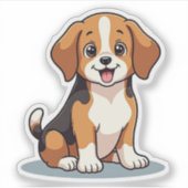 Illustratie sticker van lachende Kawaii Beagle Pup (Voorkant)