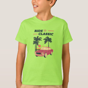 Illustratie strand retro klassieke auto t-shirt