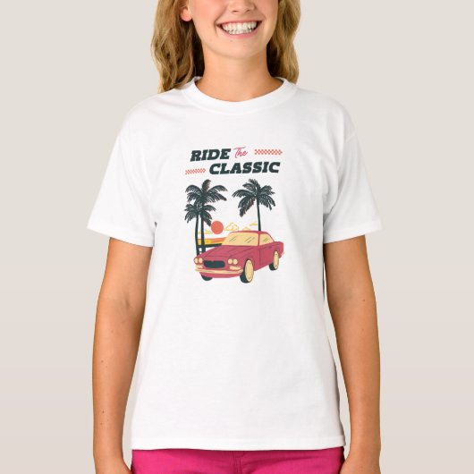 Illustratie strand retro oldtimer t-shirt (Voorkant)