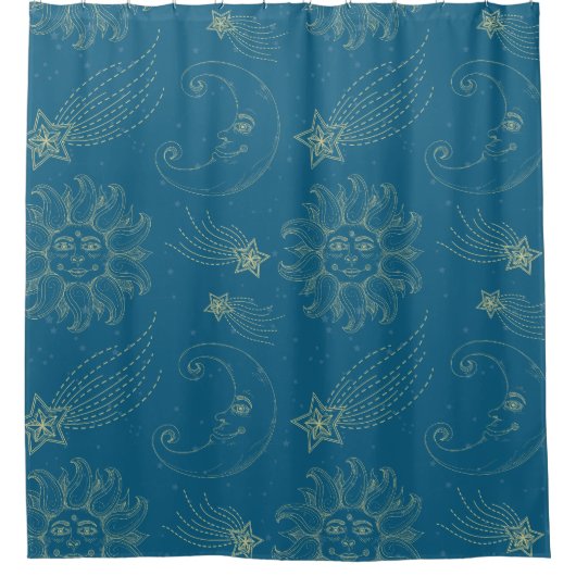  illustratie Sun Moon Stars Douchegordijn (Voorkant)
