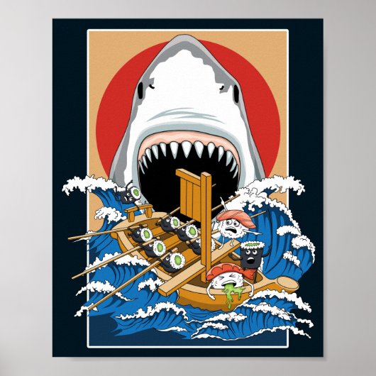 Illustratie Sushi Shark Attack Poster (Voorkant)