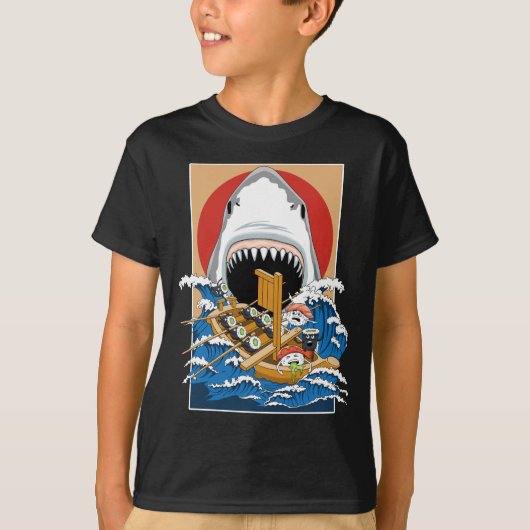 Illustratie Sushi Shark Attack T-shirt (Voorkant)