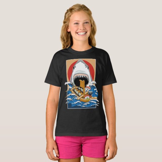Illustratie Sushi Shark Attack T-shirt (Voorkant volledig)