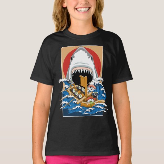 Illustratie Sushi Shark Attack T-shirt (Voorkant)