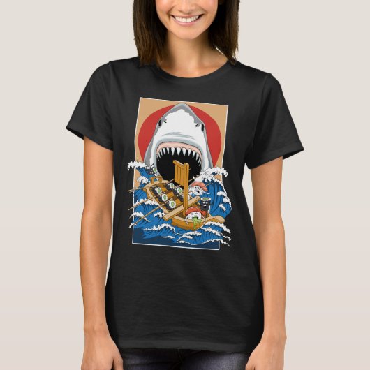 Illustratie Sushi Shark Attack T-shirt (Voorkant)