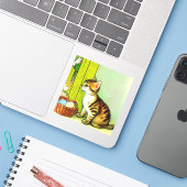 Illustratie  tabby Cat Sticker (Laptop met iPhone)