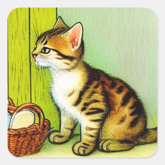 Illustratie tabby Cat Vierkante Sticker (Voorkant)