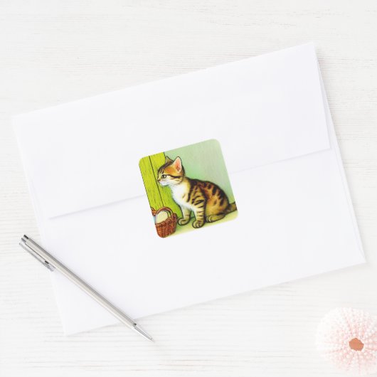 Illustratie  tabby Cat Vierkante Sticker (Envelop)