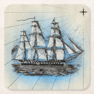 illustratie Tall Ship Nautical Illustration Kartonnen Onderzetters