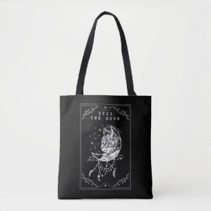 Illustratie Tarot Card Moon and Cat Crescent Tote Bag