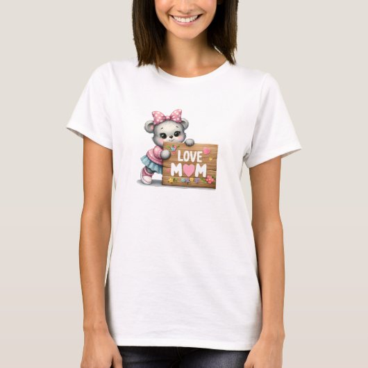 Illustratie teddybeer met hart teken liefde mam t-shirt (Voorkant)