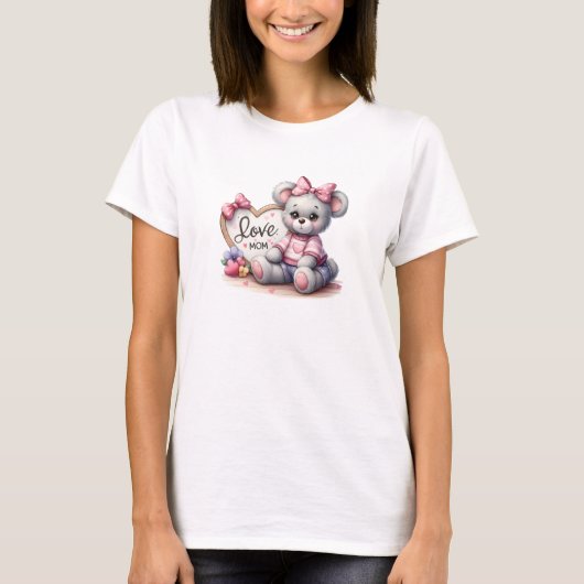 Illustratie teddybeer met hart teken liefde mam t-shirt (Voorkant)