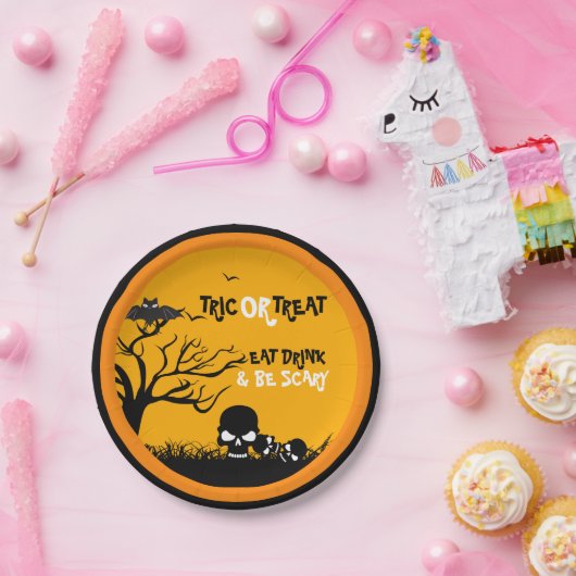 Illustratie trick or treat Owl & Skulls Papieren Bordje (Feest)