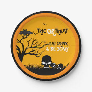 Illustratie trick or treat Owl & Skulls Papieren Bordje
