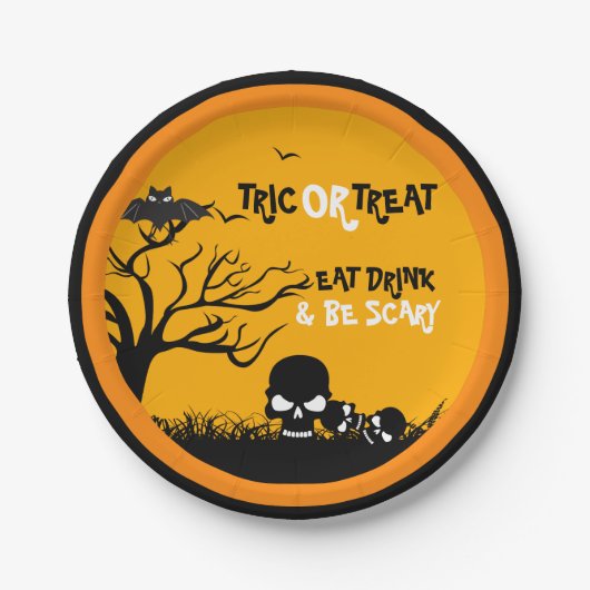 Illustratie trick or treat Owl & Skulls Papieren Bordje (Voorkant)