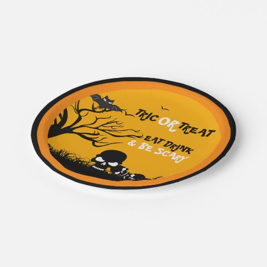 Illustratie trick or treat Owl & Skulls Papieren Bordje (Gekanteld)