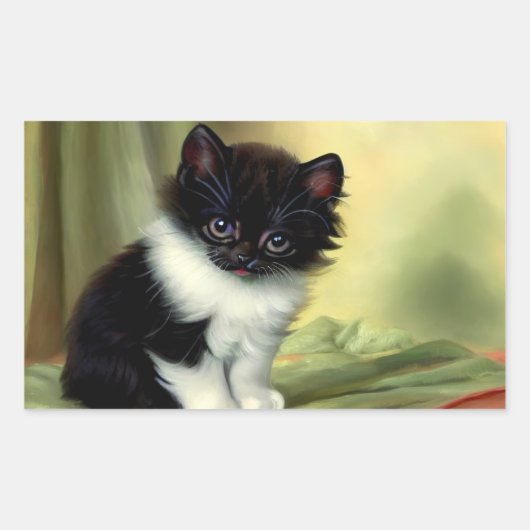 illustratie Tuxedo Kitten Rechthoekige Sticker (Voorkant)