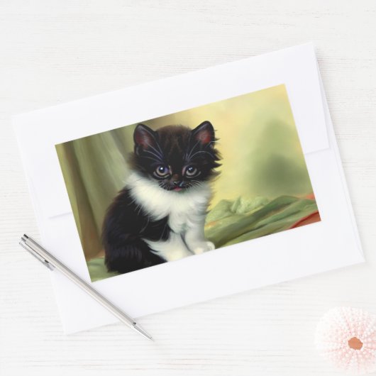  illustratie Tuxedo Kitten Rechthoekige Sticker (Envelop)