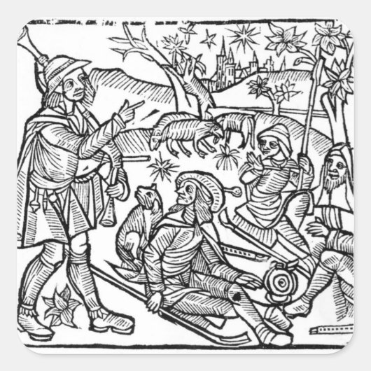 Illustratie uit de kalender van de herders vierkante sticker (Voorkant)