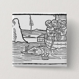 Illustratie uit "De reis van St. Brendan" Vierkante Button 5,1 Cm