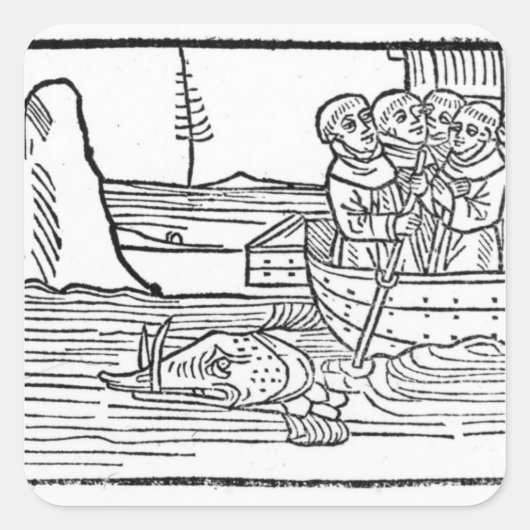 Illustratie uit de "Voyage of St. Brendan" Vierkante Sticker (Voorkant)