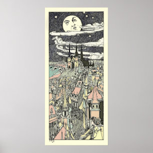 Illustratie uit een vintage 'Man in de Maan'-verha Poster