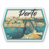illustratie uitzicht Porto Douro Portugal Sticker (Voorkant)