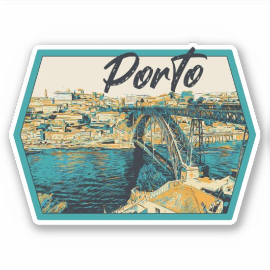 illustratie uitzicht Porto Douro Portugal Sticker (Voorkant)