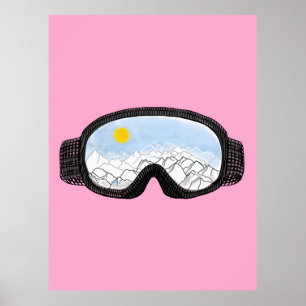 Illustratie Uitzicht Ski Goggles Illustratie Roze Poster