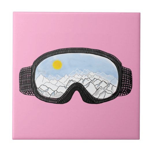 Illustratie Uitzicht Ski Goggles Illustratie Roze Tegeltje (Voorkant)