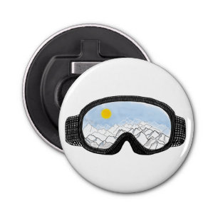 Illustratie Uitzicht Ski Goggles Mountain Button Flesopener