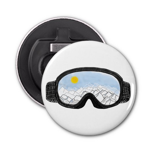 Illustratie Uitzicht Ski Goggles Mountain Button Flesopener (Voorkant)