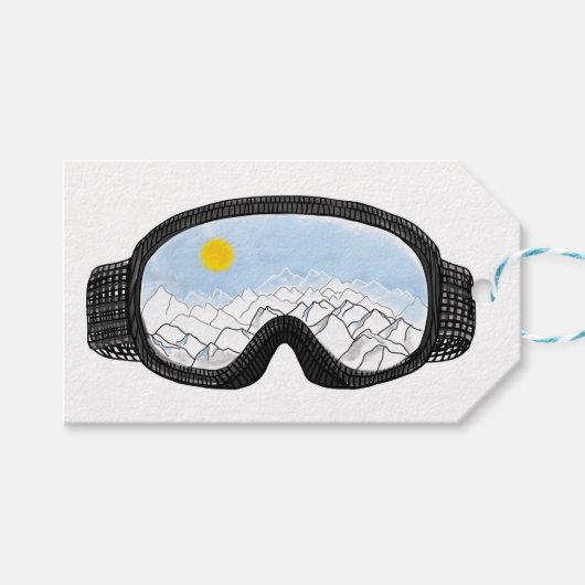 Illustratie Uitzicht Ski Goggles Mountain Cadeaulabel (Voorkant (Horizontaal))