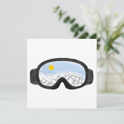 Illustratie Uitzicht Ski Goggles Mountain Feestdagenkaart (Staand voorkant)