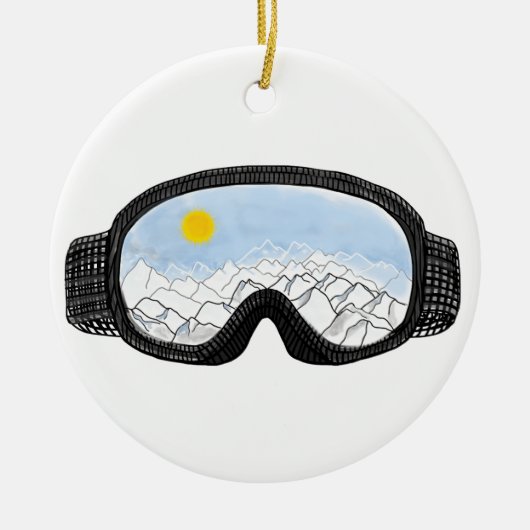 Illustratie Uitzicht Ski Goggles Mountain Keramisch Ornament (Voorkant)