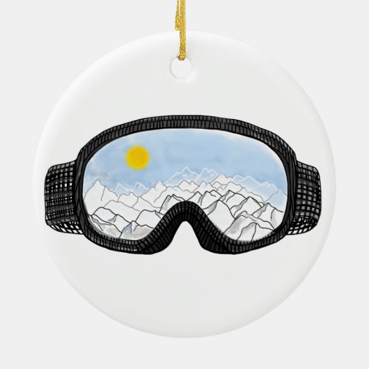 Illustratie Uitzicht Ski Goggles Mountain Keramisch Ornament (Achterkant)