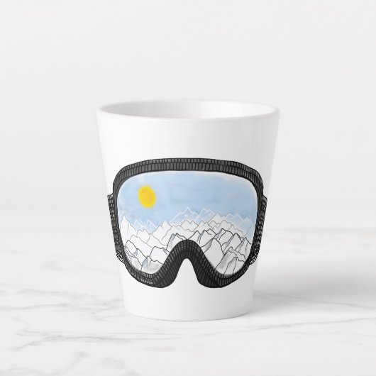 Illustratie Uitzicht Ski Goggles Mountain Latte Mok (Voorkant)