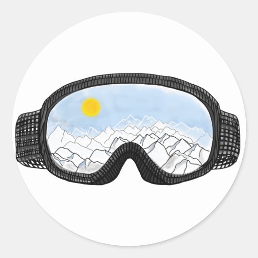 Illustratie Uitzicht Ski Goggles Mountain Ronde Sticker (Voorkant)