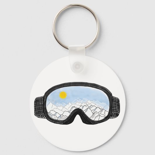 Illustratie Uitzicht Ski Goggles Mountain Sleutelhanger (Voorkant)