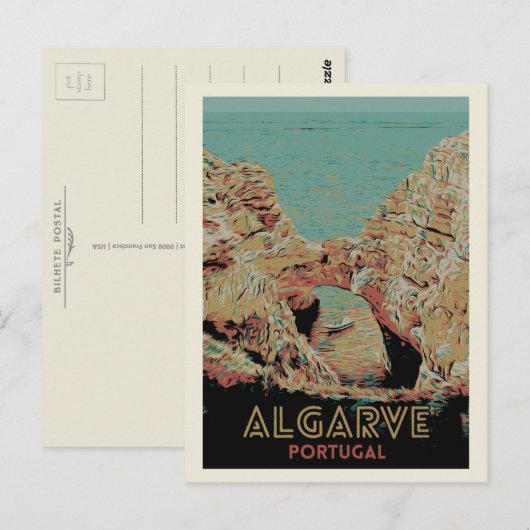 Illustratie Uitzicht van de Zonnekust van Algarve, Briefkaart (Voorkant / Achterkant)